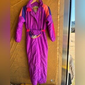 Vintage Hot Gear Pink Snowsuit with Colorful Accents and Matching Waist Pack 14